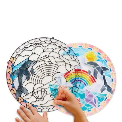 Melissa & Doug Stained Glass Made Easy Activity Kit, Arts and Crafts, Develops Problem Solving Skills, Dolphins, 180+ Stickers