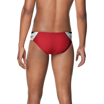 Speedo Mens Swimsuit Endurance+ Splice Team Colors Swim Briefs, Edge Black/Red, 34 US