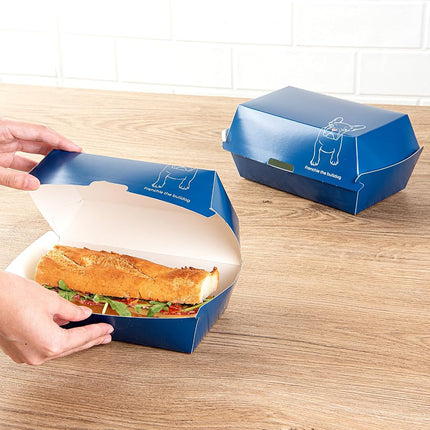 Bio Tek 6.7 x 3.5 x 3.5 Inch Clamshell Food Containers, 100 Disposable Sandwich Containers - Hinged Lid, Tab-Lock Closure, Frenchie Paper Hot Dog Containers, Greaseproof - Restaurantware