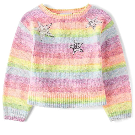 The Children's Place Girls' Long Sleeve Crew Neck Pullover Sweater, Rainbow, XX-Large