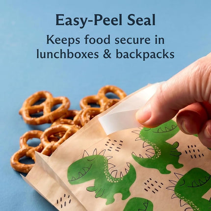 Stasher Recyclable Sealable Paper Sandwich Bags for Kids, 50 ct, Dino