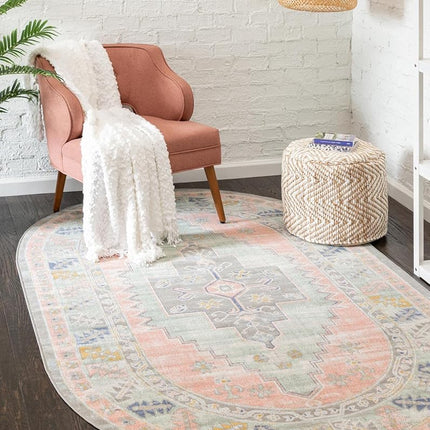 Unique Loom Whitney Collection Indoor Area Rug - Geneva (3' 3'' x 5' 3'' Oval, PinkBlue)