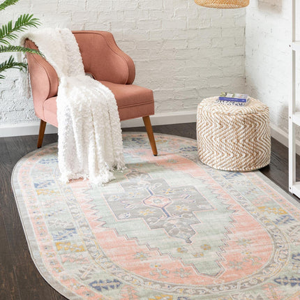 Unique Loom Whitney Collection Indoor Area Rug - Geneva (3' 3'' x 5' 3'' Oval, PinkBlue)