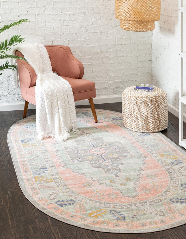 Unique Loom Whitney Collection Indoor Area Rug - Geneva (3' 3'' x 5' 3'' Oval, PinkBlue)