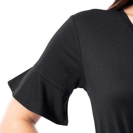 Fruit of the Loom womens 360 Stretch Ruffle Sleeve V-neck Tee and Capri Sleep Pajama Set, Black, XL