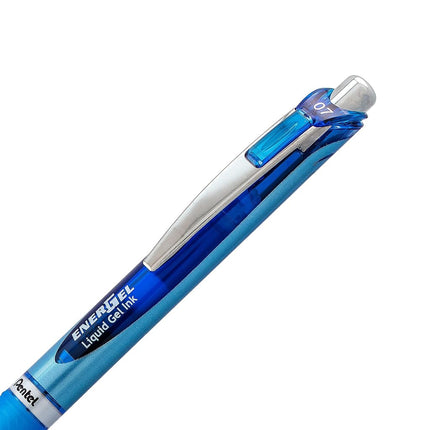 Pentel EnerGel RTX - Juego de bolígrafos retráctiles de tinta de gel líquida prémium, punta de aguja (0.7 mm), ultrasuaves, trazo medio, tinta azul, paquete de 10