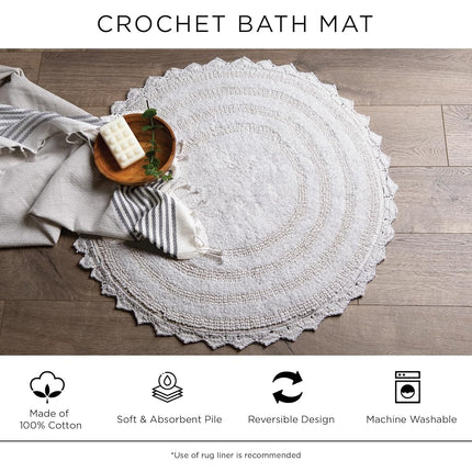 DII Crochet Collection Reversible Bath Mat, Large Oval, 21x34, White