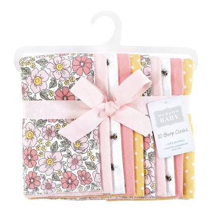 Hudson Baby Paños de tela de franela para bebé, paquete de 10, rosa amarillo floral, talla única