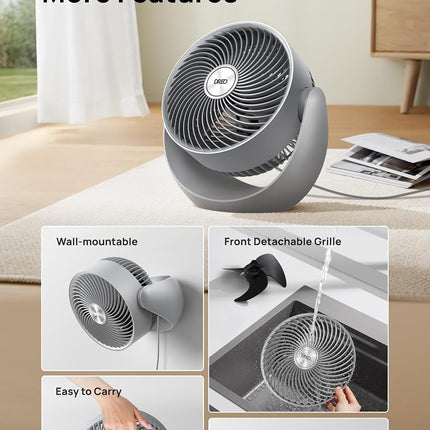 Dreo Desk Fan for Bedroom, 11 Inch Table Fans, 30ft Strong Airflow, 120° Vertical Manual, 3 Speeds, 28dB Quiet Air Circulator Fan，Grey