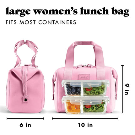 Bolsa de Almuerzo de Neopreno Fit & Fresh para Mujer, Bolsa de Almuerzo Aislada para Mujer para el Trabajo, Lonchera Grande Resistente a Desgarros y Manchas para Mujer con Contenedores y Hielo, Bolsa de Almuerzo Remi Lavable a Máquina, Rosa