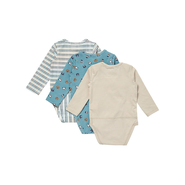 Hanes Unisex Baby Pure Comfort Long Sleeve Bodysuits, Infant Bodysuits, Boys & Girls, 3-pack, White/Blue/Beige, 24 MONTHS