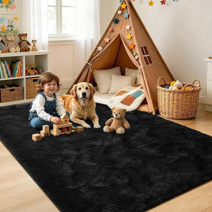 Noahas Fluffy Bedroom Rug Carpet,6x9 Feet,Shaggy Fuzzy Rugs for Bedroom,Soft Rug for Kids Room,Plush Nursery Rug for Baby,Thick Black Area Rugs for Living Room,Cute Room Decor for Boys