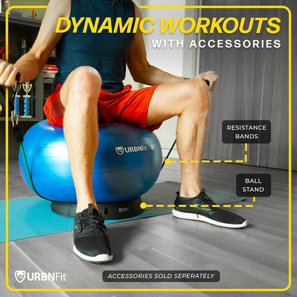 URBNFit Exercise Ball - Balance Balls (Ballon Exercice) Yoga, Pilates, Fitness, Stability, Workout, Home Fitness Equipment - Anti-Burst Swiss Ball Chair w/ Pump (85CM White)