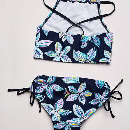 Kanu Surf Maillot de bain 2 pièces tankini à licou de sport de plage UPF 50 Daisy pour filles, Charlotte Floral Marine, 12