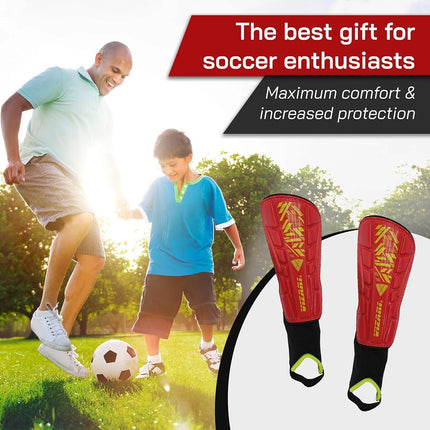 Vizari Malaga Soccer Shin Guards for Kids | Soccer Gear for Boys Girls | Protective Soccer Equipment | Adjustable Straps- Red, XS Size