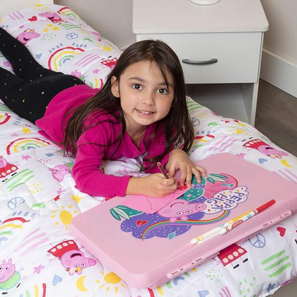 Peppa Pig Kids Lap Desk with Storage - Folding Lid and Collapsible Design - Portable for Travel or use in Bed at Home - Great for Writing, Reading or Other School Activities