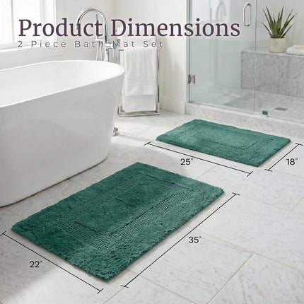 Lavish Home 2-Piece Cotton Bathroom Mat Set - Machine Washable Bath Mats for Bathroom, Kitchen, or Laundry Room (Green, 56 x 89 cm Rectangular)