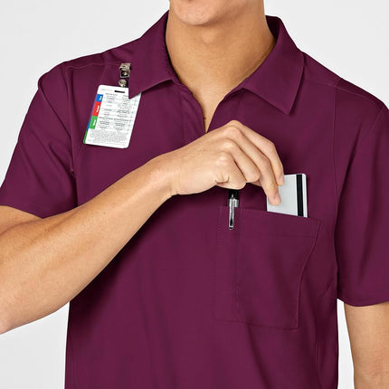 WonderWink Men's Collar Top, Wine, 4X-Large
