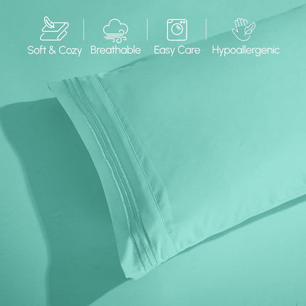 Elegant Comfort Luxurious 1500 Premium Hotel Quality Microfiber Three Line Embroidered Softest 4-Piece Bed Sheet Set, Wrinkle and Fade Resistant, Queen, Paradise Teal