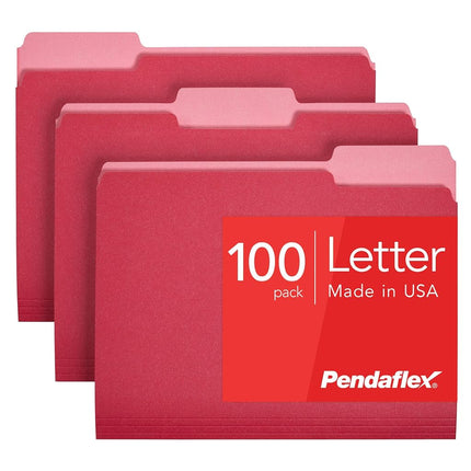 Pendaflex Two-Tone Color File Folders, Letter Size, Red, 1/3 Cut, 100 per Box (152 1/3 RED)