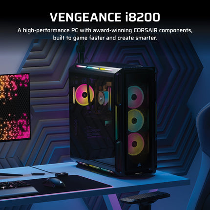 PC de gaming Corsair Vengeance i8200 – Intel® Core™ i9 14900KF refrigerado por líquido – NVIDIA GeForce RTX 5080 GPU – 64GB de memoria DDR5 Dominator Titanium RGB – SSD M.2 de 2TB+2TB – Negro