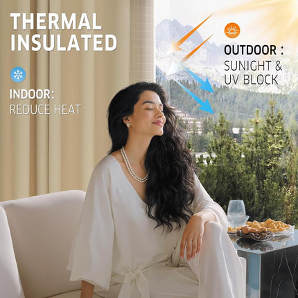 RYB HOME Outdoor Curtains for Patio Waterproof Tab Top Block Sunlight Thermal Insulated Privacy Assured Thick Outside Curtains for Porch, Pergola, Pool, W52 x L84, Cream Beige, 1 Panel
