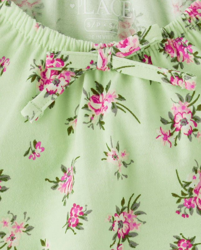 The Children's Place Girls' Smocked Short Sleeve Tops, Green Glow Hem Puff, X-Large