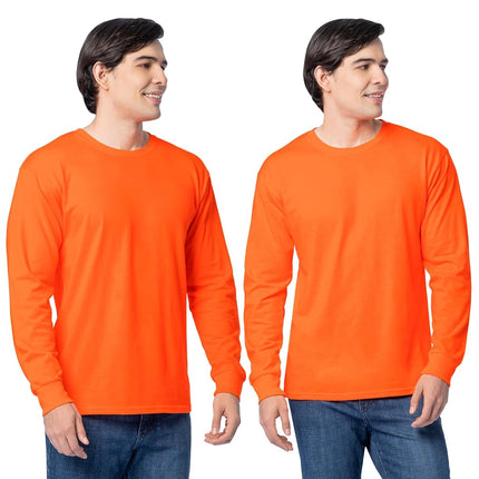 Fruit of the Loom Men's Eversoft Cotton Long Sleeve T Shirts, Breathable & Moisture Wicking with Odor Control, Long Sleeve - Safety Orange, XXL