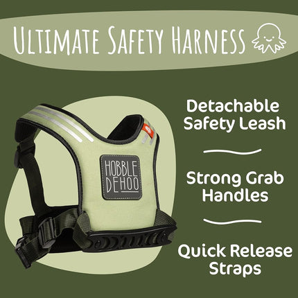 Hobble De Hoo Child Harness, Safety Harness for Kids & Toddlers Aged 2-7 Years, Green Child Harness for Walking & Supporting SEN and Special Needs (Green Harness with Leash)