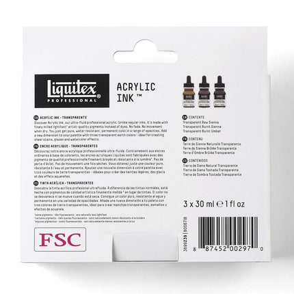 Liquitex Professional Acrylic Ink, Set of 3 x 30 Transparent Colours