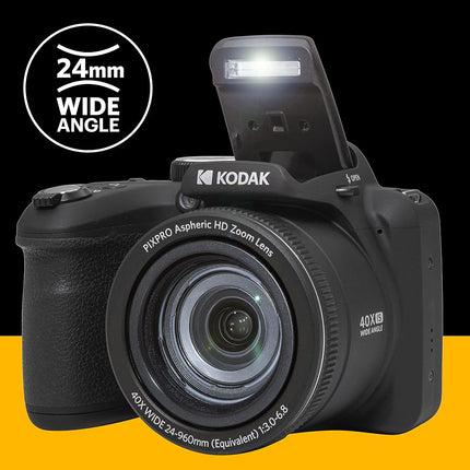 KODAK Pixpro Astro Zoom AZ405 - Digital Bridge Camera, 40x Zoom, 24 mm Wide-angle Lens, 20 Megapixels, 3" LCD Display, 1080p Full HD Video, OIS, AA Battery - Black