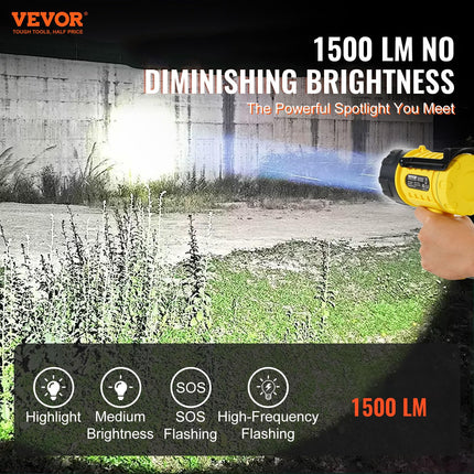 VEVOR Lampe Torche Rechargeable, 1 000 000 Lumens IP67 Étanche Lampe de Poche LED Portable, Projecteur Portable avec 4 Modes Lentille Amovible Port USB pour Chasse, Bateau, Camping