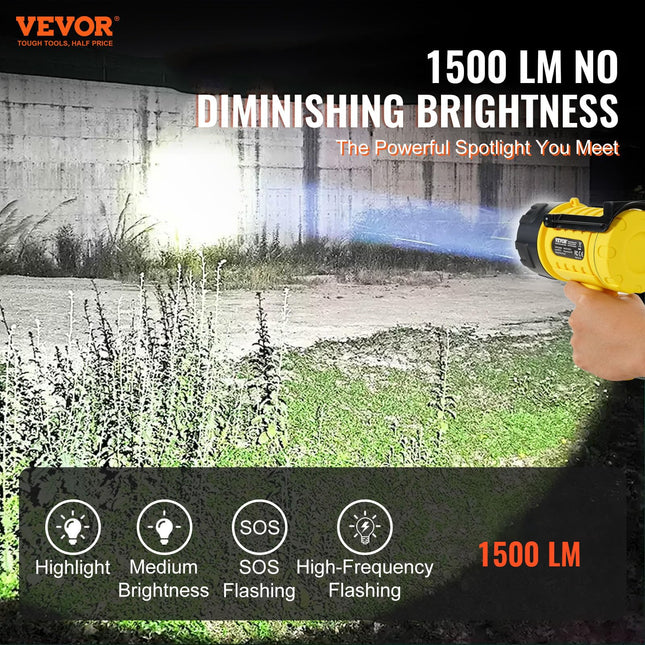 Linterna recargable VEVOR, 1.000.000 lúmenes, linterna de mano LED impermeable IP67, foco portátil con 4 modos, lente desmontable, puerto USB para caza, paseos en bote, camping