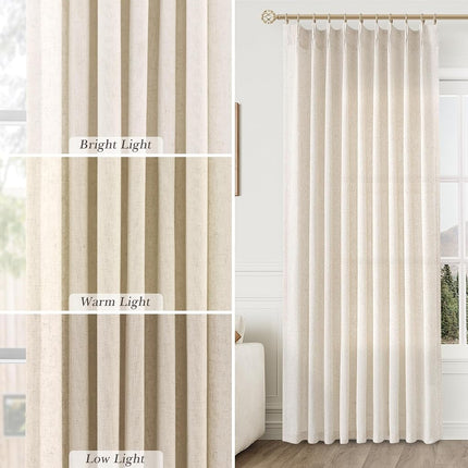Aersas Linen Pinch Pleated Curtains 84 Inch Length 2 Panels Set for Living Room Cream Semi Sheer Window Curtain for Bedroom Boho Farmhouse Neutral Back Tab Drape Decor with Hooks, Natural Beige Ivory