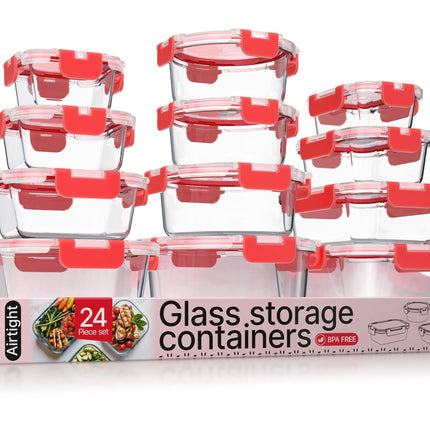 Red Borosilicate Glass Food Storage Containers wit