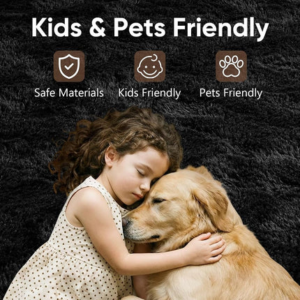 Noahas Fluffy Bedroom Rug Carpet,6x9 Feet,Shaggy Fuzzy Rugs for Bedroom,Soft Rug for Kids Room,Plush Nursery Rug for Baby,Thick Black Area Rugs for Living Room,Cute Room Decor for Boys