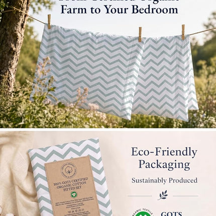 LANE LINEN 100% Organic Cotton Twin XL Fitted Sheet, 2-Piece Set (1 Fitted Sheet, 1 Pillowcase), Percale Weave, Lightweight, Soft, Breathable, Fits Mattress Upto 15' Deep - Cool Blue Chevron