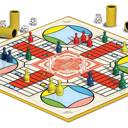 Parcheesi Royal Edition par Winning Moves Games USA, jeu de société classique apprécié des familles, avec de jolies illustrations, des pions et des gobelets pour 2 à 4 joueurs, à partir de 8 ans (6106)