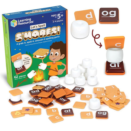 Learning Resources Let's Spell S'Mores!, Alphabet Flash Cards, Word Games, Learn to Read, Dyslexia Tools for Kids, Ages 5+, 62 Pieces