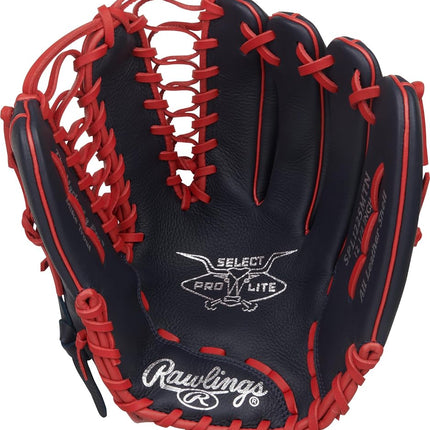 Rawlings Boys Select Lite Youth Baseball Glove | Pro Player Models | Sizes 10.5" - 12.25" | Multiple Styles Series, Mike Trout | Trap-Eze Web - Navy/Scarlet, 12.25" | Outfield