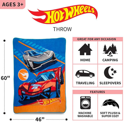 Manta súper suave de microfibra raschel Franco Kids Bedding, 46 x 60 pulgadas, Hot Wheels