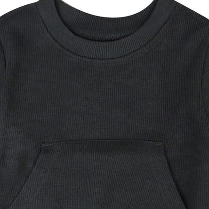HonestBaby Baby Comfy Crew Sweatshirt with Pockets 100% Organic Cotton for Toddler, Boys, Girls, Blackened Pearl, 18 Months