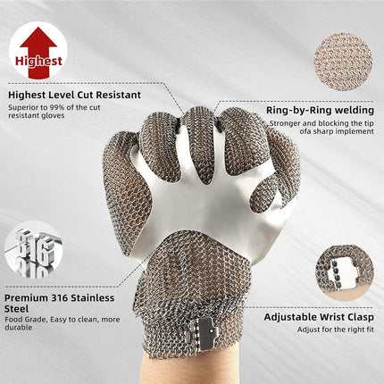 Schwer Cut Resistant Stainless Steel Mesh Gloves for Food Handling, Meat Processing Butchers Slicing Chopping Restaurant Work Safety(L)