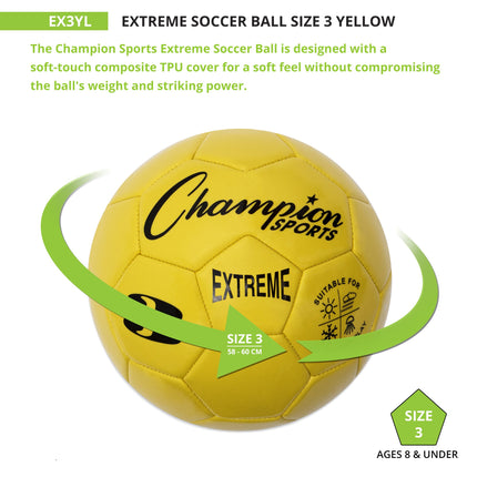 Ballon de soccer Extreme Series, taille 3 - Ligue jeunesse, tout temps, toucher doux, rétention d'air maximale - Ballons de football pour enfants de moins de 8 ans - Matchs de football compétitifs et récréatifs, jaune