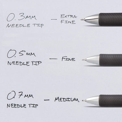 Pentel EnerGel RTX Retractable Liquid Gel Pen, (0.3mm) Needle Tip, Extra Fine Line, Black Ink, 3-Pk (BLN73BP3A)