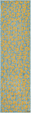 Unique Loom Outdoor Safari Collection Area Rug - Leopard (2' x 7' 10" Runner, Blue Yellow/Blue)