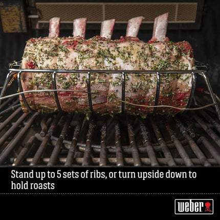 Weber Premium Spare Rib Holder & Roasting Basket, can be Used on Both Sides, Dishwasher Safe, fits Weber Q 300/3000 & Larger Gas Grills as Well as Charcoal Grills from Ø 57 cm - Silver (6469)