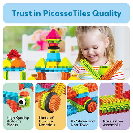 Picasso Toys 116pc Hedgehog Construction Building Blocks Toy Set Interlock Tiles with Idea Book, 4 Action Figure Characters, 4 Decorative Eyes STEM Learning Kit Playset for Boys Girls 3 and Up PTB116