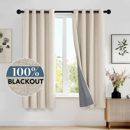 Deconovo Linen-Look 100% Blackout Curtains, Thermal Insulated Grommet Coating Drapes for Bedroom & Living Room, Lilac 52W x 54L 2 Panels