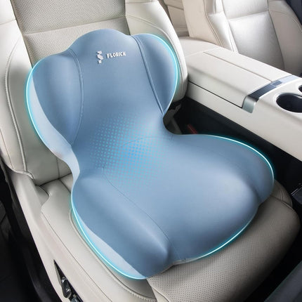 Cojín de asiento de camión de espuma viscoelástica FLORICH con correa ajustable, cojín de asiento y almohada de soporte lumbar para silla de oficina de coche, soporte ergonómico para la espalda y alivio de la ciática para viajes largos (azul